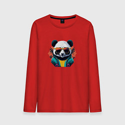 Лонгслив хлопковый мужской Стильная панда в очках, цвет: красный