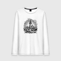 Лонгслив хлопковый мужской Море и маяк, цвет: белый