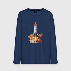 Лонгслив хлопковый мужской Взлет космической ракеты, цвет: тёмно-синий