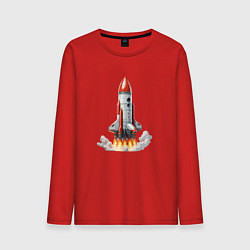 Лонгслив хлопковый мужской Запуск космического корабля, цвет: красный