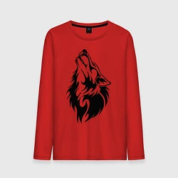 Лонгслив хлопковый мужской Воющий волк, цвет: красный