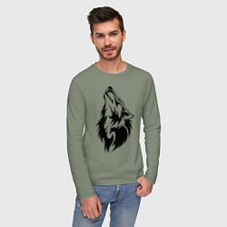 Лонгслив хлопковый мужской Воющий волк, цвет: авокадо — фото 2