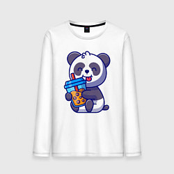 Лонгслив хлопковый мужской Панда с напитком, цвет: белый