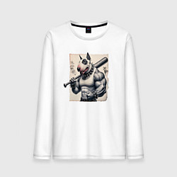 Лонгслив хлопковый мужской Качок Булли с битой - нейросеть, цвет: белый