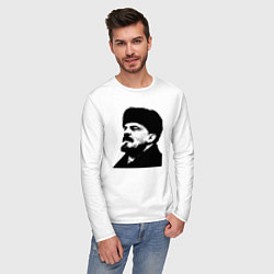 Лонгслив хлопковый мужской Ленин в шапке, цвет: белый — фото 2