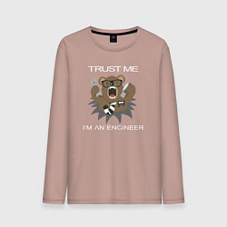 Лонгслив хлопковый мужской Верь мне я инженер медведь, цвет: пыльно-розовый