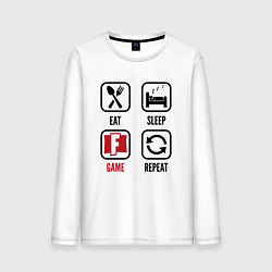 Лонгслив хлопковый мужской Eat - sleep - Fortnite - repeat, цвет: белый