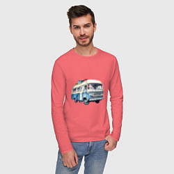 Лонгслив хлопковый мужской Машина для путешествий, цвет: коралловый — фото 2