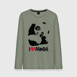 Лонгслив хлопковый мужской I love panda, цвет: авокадо