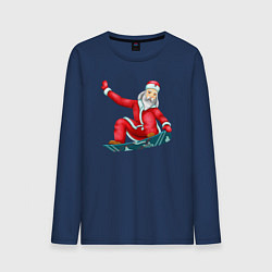 Лонгслив хлопковый мужской Дед Мороз сноубордист, цвет: тёмно-синий