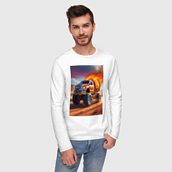 Лонгслив хлопковый мужской Горящая машина, цвет: белый — фото 2