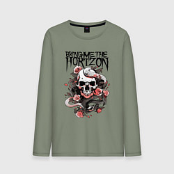 Лонгслив хлопковый мужской Bring Me the Horizon - A skull with roses, цвет: авокадо