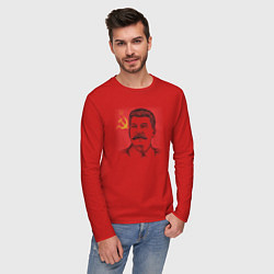 Лонгслив хлопковый мужской Сталин с флагом СССР, цвет: красный — фото 2