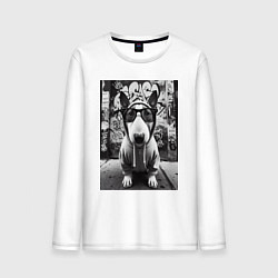 Лонгслив хлопковый мужской Булли у стены с граффити, цвет: белый