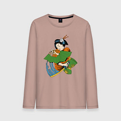 Мужской лонгслив Японка с веером и катаной