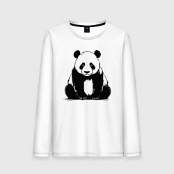 Лонгслив хлопковый мужской Грустная панда сидит, цвет: белый