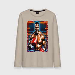 Лонгслив хлопковый мужской Майк Тайсон на ринге, цвет: миндальный