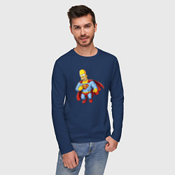 Лонгслив хлопковый мужской Гомер супермен, цвет: тёмно-синий — фото 2
