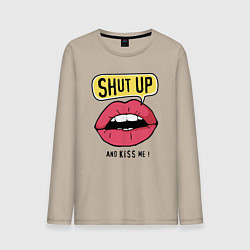 Лонгслив хлопковый мужской Заткнись и поцелуй меня, цвет: миндальный