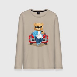 Мужской лонгслив Плюшевый медведь у автомобиля