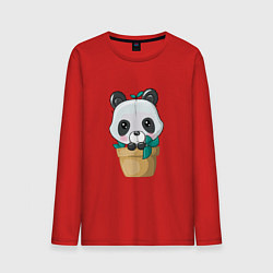 Лонгслив хлопковый мужской Милая панда в цветочном горшке, цвет: красный