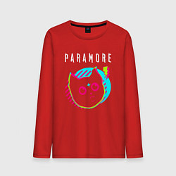 Лонгслив хлопковый мужской Paramore rock star cat, цвет: красный