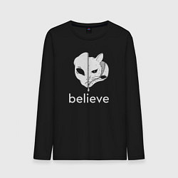 Лонгслив хлопковый мужской Believe в котов инопланетян, цвет: черный