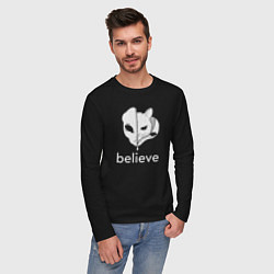 Лонгслив хлопковый мужской Believe в котов инопланетян, цвет: черный — фото 2