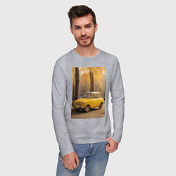 Лонгслив хлопковый мужской Желтый ретро автомобиль, цвет: меланж — фото 2