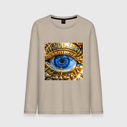 Лонгслив хлопковый мужской Глаз металлический голубой в стиле стимпанк, цвет: миндальный