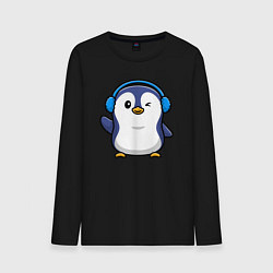 Лонгслив хлопковый мужской Привет от пингвина, цвет: черный