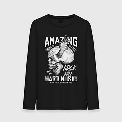 Лонгслив хлопковый мужской Rock n roll skull, цвет: черный
