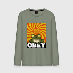 Лонгслив хлопковый мужской Гипножаба по мотивам Футурама на оранжевом фоне, цвет: авокадо