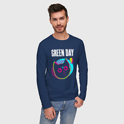 Лонгслив хлопковый мужской Green Day rock star cat, цвет: тёмно-синий — фото 2