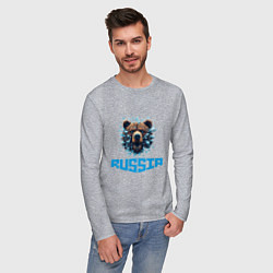 Лонгслив хлопковый мужской Russian bear head, цвет: меланж — фото 2