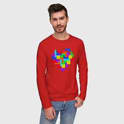 Лонгслив хлопковый мужской Color tetris, цвет: красный — фото 2