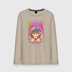 Лонгслив хлопковый мужской Девушка якудза, цвет: миндальный