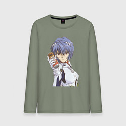 Лонгслив хлопковый мужской Евангелион Рей Аянами и банка, цвет: авокадо
