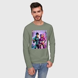 Лонгслив хлопковый мужской Barbie and Ken Voxel ai art Minecraft 2099, цвет: авокадо — фото 2