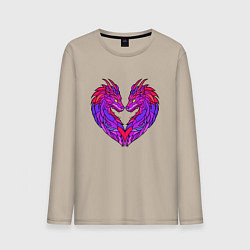 Лонгслив хлопковый мужской Драконы и сердце, цвет: миндальный