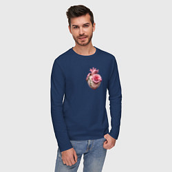 Лонгслив хлопковый мужской Настоящее сердце и роза цветка, цвет: тёмно-синий — фото 2