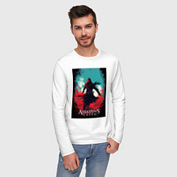 Лонгслив хлопковый мужской Assassins creed red blue abstract, цвет: белый — фото 2