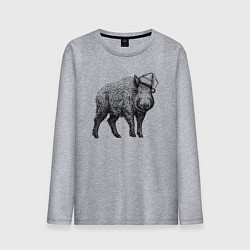 Мужской лонгслив Кабан в новогоднем колпаке