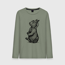 Лонгслив хлопковый мужской Заяц в новогодней шапке, цвет: авокадо
