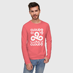 Лонгслив хлопковый мужской Cloud9 - in logo, цвет: коралловый — фото 2