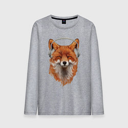 Лонгслив хлопковый мужской Лиса в наушниках слушает музыку, цвет: меланж