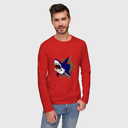 Лонгслив хлопковый мужской Акула и штурвал, цвет: красный — фото 2