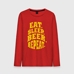 Лонгслив хлопковый мужской Еда сон пивко, цвет: красный