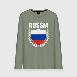 Лонгслив хлопковый мужской Russian flag, цвет: авокадо