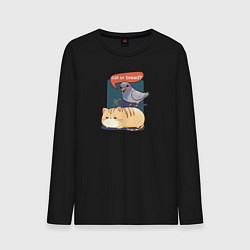 Лонгслив хлопковый мужской Кот-хлеб и голубь, цвет: черный